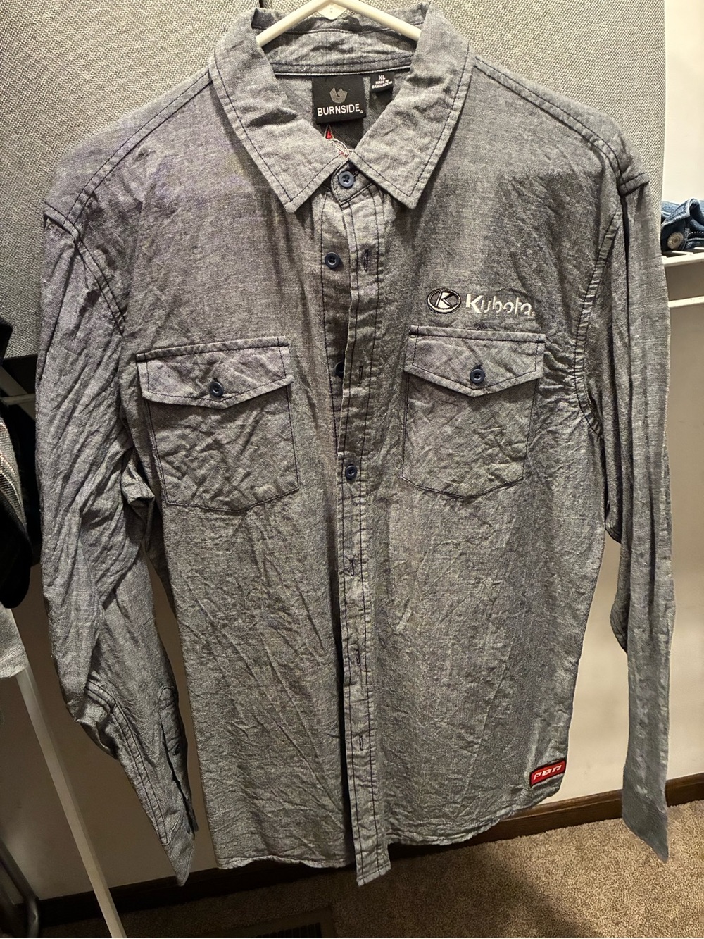 burnside Gray Long-Sleeve Casual Button-Down Shirt with Chest Pockets
